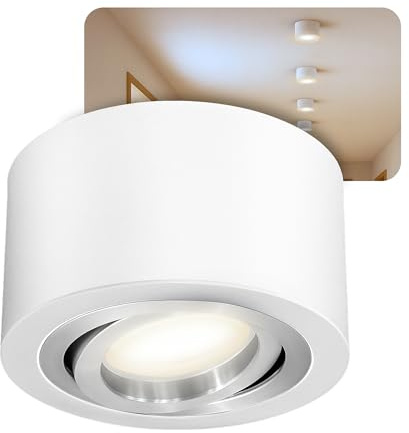 SSC-LUXon LED Aufbau Deckenlampe weiß, rund & schwenkbar (extra flach) inkl. fourSTEP LED Modul 4W, 500lm, 4000K - Dimmen ohne Dimmer, Stückzahl:1er Set