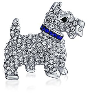 Große Aussage Klar Pave Westie Scottie Terri Hund Haustier Tier Schal Brosche Pin Für Frauen Jugendlich Blau Kristall Kragen Silber Ton Rhodium Vergoldet 1,3 Zoll
