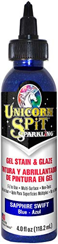 Unicorn Spit Sparkling Gel Stain Sapphire Swift Blue, Vibrant Glitter Paint for Wood, Water Based Craft Glaze Concentrate for DIY Furniture Projects, 118ml