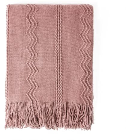 BOURINA Manta decorativa de punto suave con textura, color rosa coral, 127 x 152 cm