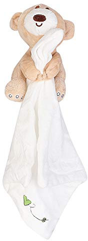 Doudou Jouet Bébé Ours Mouchoir Peluche Doudou Poupée Jouet de Serviette Apaiser Serviette Calmant Couverture de Sommeil pour Bébé Cadeau Fille et Garçon 0-36 Mois(blanc)