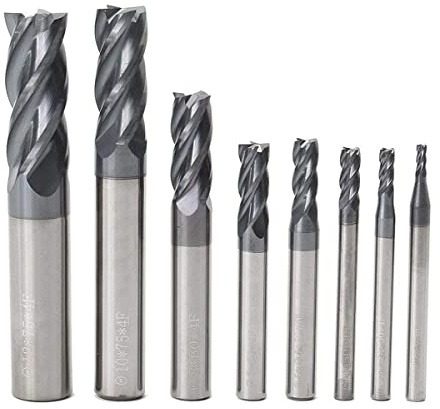CNC End Mill Set, Carbide Tungsten Steel 4 Fultes Milling Cutter, Router Bits Rotary Bits Tool Straight Shank 2-12mm 8pcs