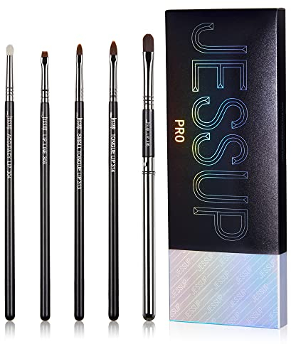 Jessup Lippenpinsel Set 5 teiliges professionelles Makeup Pinsel Set Hochwertiges Make Up Pinsel Set Schwarz Silber T325