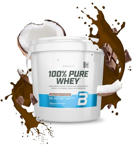 BioTechUSA 100% Pure Whey | Proteinpulver mit BCAA und Glutamin | Glutenfrei, Palmölfrei | 21g Protein pro Portion, 4 kg, Kokosnuss-Schokolade
