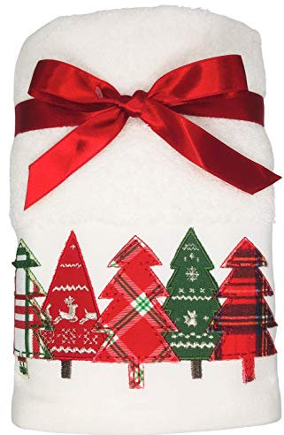 Balsam & Fir Trading Co Set von 2 applizierten Plaid und bestickten Weihnachtsbäumen weiße Handtücher für Weihnachten Badezimmer Dekor Weihnachten Handtücher Weihnachtsdekorationen