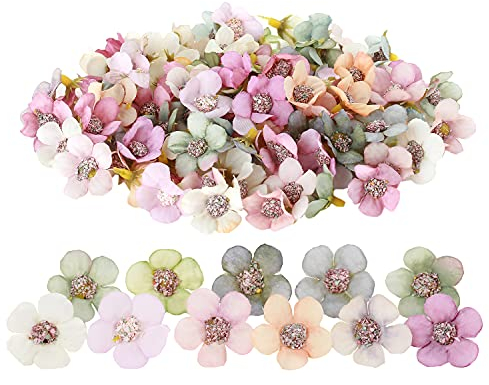 100 Stück Gemischt Mini Bunt Künstliche Blumen Blüten Köpfe Gänseblümchen, Mix Pastell Klein Kunstblumen Kunstblüten Blütenköpfe Blumenköpfe Seidenblumen Streudeko für Basteln Hochzeit Party Home Deko