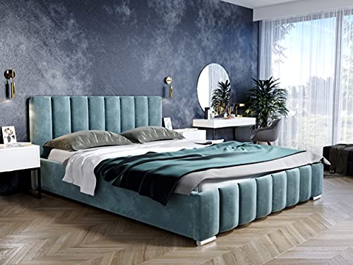 lukmebel Noemi Polsterbett 160 x 200 cm mit Bettkasten - Doppelbett 160 x 200 mit Lattenrost - Bett 160 x 200 mit Stauraum French Velvet 679