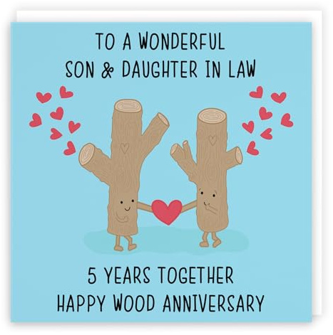 Hunts England - Son And Daughter In Law 5th Anniversary Card - Fun Cute Anniversary Card - 5 Years Together - Happy Wood Anniversary - Iconic Collection