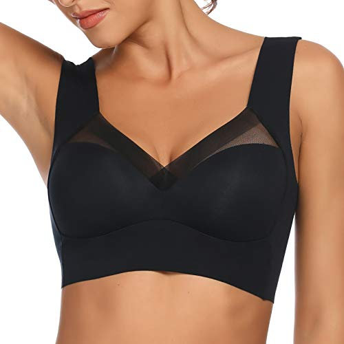 WOWENY Sleep Wireless Bras for Women Bralette Crop Top Comfort Bra Tops Full Coverage Thin Soft Bras Bustier Black XXL