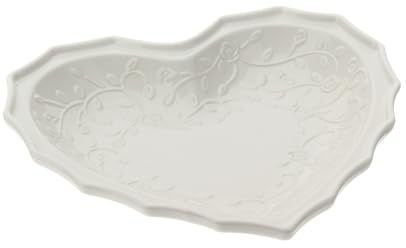 Hervit Piatto a Forma di Cuore in Porcellana Romance con Rilievo di Roselline e Scatola Regalo - Piatto Aperitivo, Antipasto, Antipastiera - 21x20cm