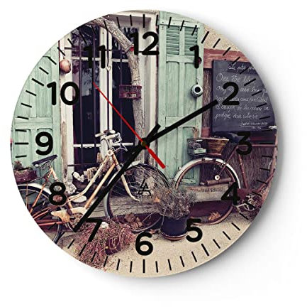 Modern Wanduhr Fahrräder Vintage Mietshaus 40x40cm Rund Groß Wand Uhr Glas Analog Zimmeruhren Küche Büro Wohnzimmer Glasuhr Wall Clock Dekoration Design Wanddekoration Küchenuhr C4AR40x40-4588
