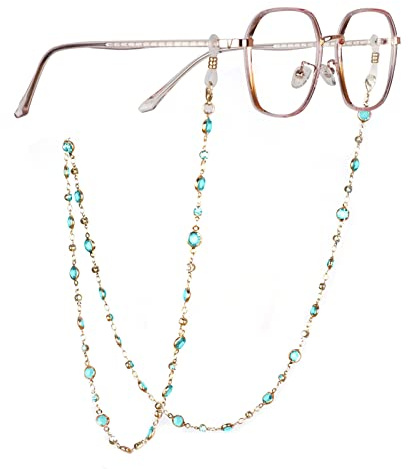 Chaînes de Lunettes, Cordon Lunettes, Lanière de Lunettes, Elégant Porte-Lunettes, Soleil Sangle de Lunettes avec perles en cristal métallique, Masque Cordon de Retenue pour Lunettes de Lecture(bleu)