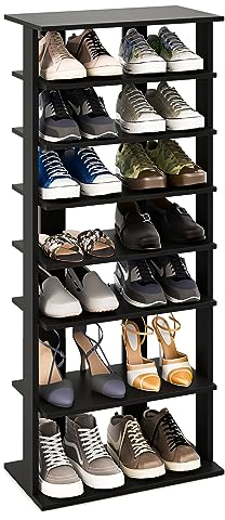 GIANTEX Schuhregal schmal und hoch, Schuhschrank Regal Holz 8 Ebenen, Schuhständer Schuhablage vertikal, Schuh-Organizer platzsparend, Holzregal Standregal Lagerregal Eckregal freistehend Schwarz