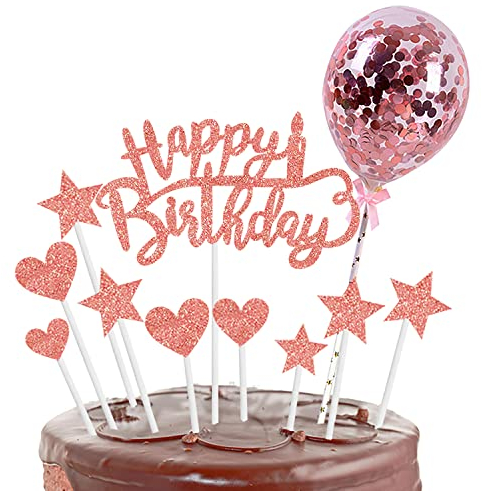Zayin Personalisiertes Happy Birthday-Tortenaufsatz-Set, Happy Birthday-Schild für Kuchen, 11 Stück, Glitzer-Ballon, Sterne, Herz, Cupcake-Aufsatz, Geburtstagskuchen, Party-Dekoration