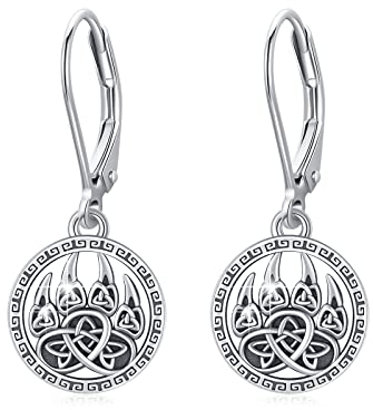 Pfote Tropfen Ohrringe für Damen 925 Sterling Silber Keltischer Hängend Ohrringe Wolf Pfote Ohrringe Triquetra Schmuck Geschenke für Frauen Mädchen Tochter Freund