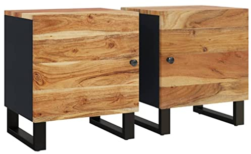 vidaXL 2X Nachttisch mit Stauraum Industrie-Stil Nachtschrank Nachtkonsole Nachtkommode Schlafzimmer Schrank Kommode 40x33x46cm Massivholz Akazie