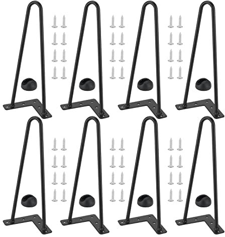 ZEONHAK 8 PCS 30cm Hairpin Table Leg, 12 Inch Metal Furniture Leg, Blcak Cabinet Feet with Screws and Floor Protector Feet for Table Coffee