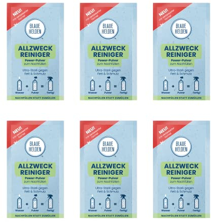 Blaue Helden 6er Allzweckreiniger Nachfüll-Pulver | Biologisch abbaubarer Universalreiniger | Ohne Mikroplastik | Für eine kraftvolle & nachhaltige Reinigung | Innovative Formel gegen Schmutz