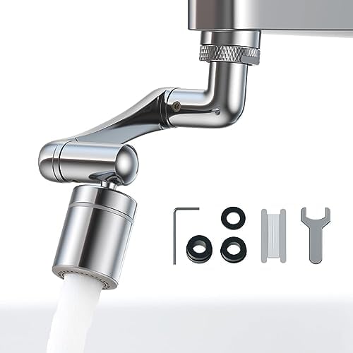 1440 ° Wasserhahn Verlängerung, Aoresac Drehbarer Multifunktionaler Verlängerungshahn Schwenkbarer Wasserhahn-Strahlregler Küchenspüle, Badezimmer für M20 M22 M24 (Silber)