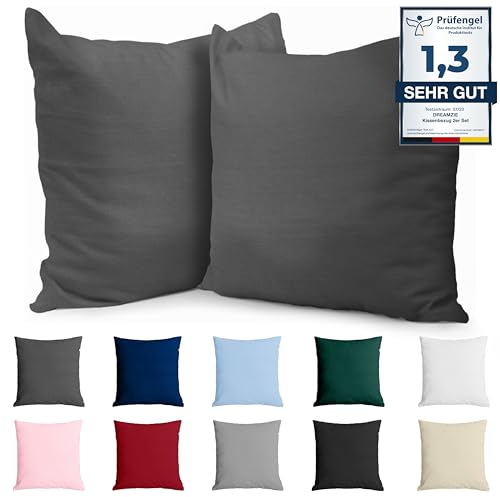 Kissenbezug 50x50 Baumwolle Renforcé (2er-Set) - Anthrazit - Dicht gewebt mit 57 Fäden/cm² - Kissenhülle 50x50 cm - Oeko Tex Zertifiziert - Dreamzie