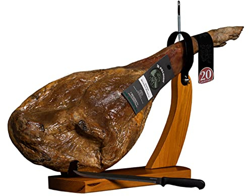 7B PREMIUM Jambon Serrano 100% Duroc | Porcs Blancs Nourris aux Céréales Jamon Espagnol | Jambon Serrano Naturellement Séché en Bodega | 20 Mois (Avec os 7-8 Kg.)