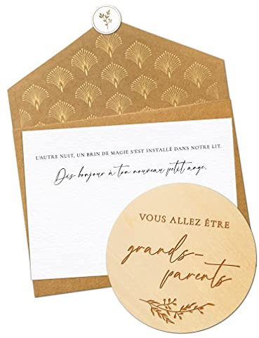 Joli Coon Annonce grossesse carte en bois - Vous allez être grands-parents avec enveloppe dépliante et sceau - Annonce grossesse grands parents