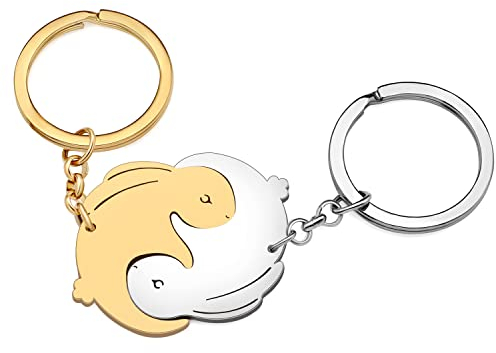 RAIDIN Valentinstag Geschenke für ihn ihr süße Hase 2pcs Paar Schlüsselanhänger Kaninchen Schlüsselring für Freund Freundin (Gold-182 Hase)