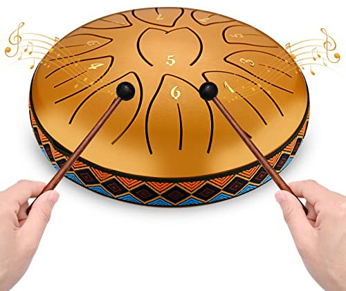 PaNt Steel Tongue Drum 6 Inch 11 Tone Hand Pan Percussion Musical Instrument Steel Drum Set with Drumsticks, Drumstick Stand for Adult Kid Musical Education Yoga