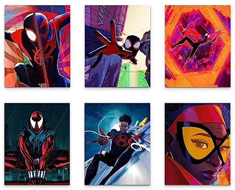 BigWigPrints Spider-Man: Across the Spider-Verse (2023) Poster – Miles Morales Multiverse Set mit 6 Spiderman-Comic-Kunst-Wanddekor-Drucken, 20,3 x 25,4 cm