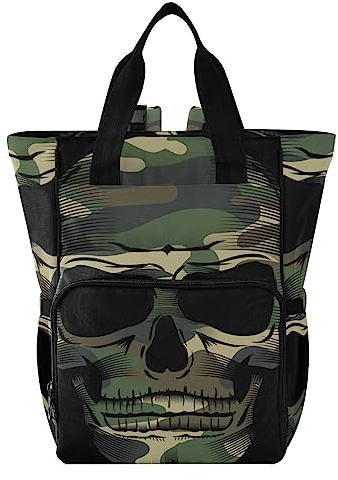 ISAOA Wickeltasche mit Camouflage-Totenkopf-Motiv, für Damen und Herren, großer Laptop-Rucksack, Reiserucksack, Tagesrucksack, Lunchtasche mit isolierten Taschen, Kinderwagengurten, wasserdicht, #9,