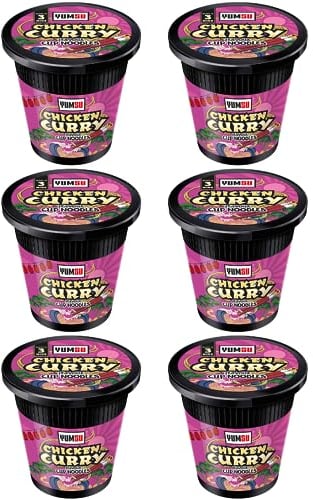 Instant Pot Noodles Halal Certified Instant Chicken Curry Flavoured Noodles Vegetarian Egg Free 60g (Pack of 6) + FabFinds Mug