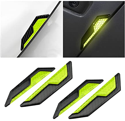 JNNJ 4 PCS Reflective Auto Doors Side Collision Strip, Carbon Fiber Cars Door Edge Guard, Car Door Protector Strips Front and Rear Car Door Bumper Guard Protector Fit for Most Cars(Green)