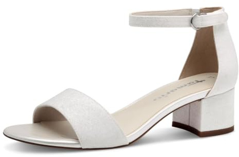 Tamaris Damen Sandalette mit Blockabsatz, weiß, 42 EU