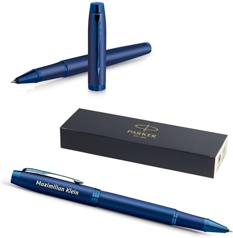 PARKER IM Professionals Monochrome Tintenroller mit Gravur | Premium Stift | Geschenkbox | schwarze Mine | personalisiertes Geschenk | Namen | Geburtstag (Blue)