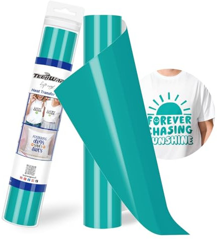 TECKWRAP Heat Transfer Vinyl - 12 x 10ft Iron on Vinyl for DIY Clothing,Shirts,Logos,Hats, Fabric HTV Vinyl Heat Transfer Paper Compatible with Heat Press Craft Cutters,Turquoise