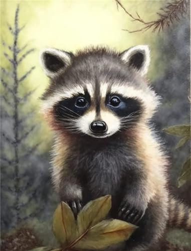 Niedlicher Waschbär Malen nach Zahlen Erwachsene ohne Rahmen Malen Nach Zahlen Kits DIY Ölgemälde Leinwand Gemälde Set mit Pinsels und Farbe Acryl Malerei für Erwachsene Geschenk für Home Deko,40x50cm