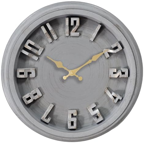 DIYZON Extra Große 40 cm Wanduhr, Ohne Ticken und Batteriebetrieben, 3D-Zahlen für einfaches Ablesen, Geeignet für die Dekoration Jedes Lnnenbereichs - Küche - Wohnzimmer (Grau)