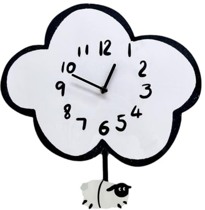 Fenteer Niedliche Wanduhr, dekorative Uhr mit Schwingschwanz-, leise, Moderne, Schaf-Ornamente, Wanduhr aus Acryl für Kinderzimmer