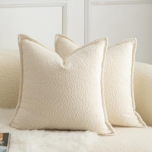 Mandioo 2er Set Dekorativer Kissenbezug Woven Textured Sofakissen Dekokissen Kissenbezüge Super Soft Premium Simple Design Wurfkissenbezug Schlafzimmer Wohnzimmer Beige 65x65cm