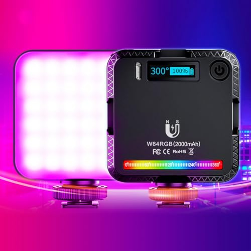 Video Licht RGB, LED Videoleuchte mit 2000 mAh Akku, 360° Vollfarb RGB, 20 Szenenmodi, 2500K-9000K, Mini Dimmbare Videolicht, Kamera Licht für Produktfotografie und YouTube Vlogs