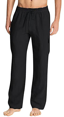 Regular Herren Lässige, feste Hose für Männer in voller Länge, Seitentaschen mit Kordelzug Breite Hose Hose Schwarz Herren Stretch Cargohosen Für Herren Stretch Herren Hosen Chino (Black, XXXL)