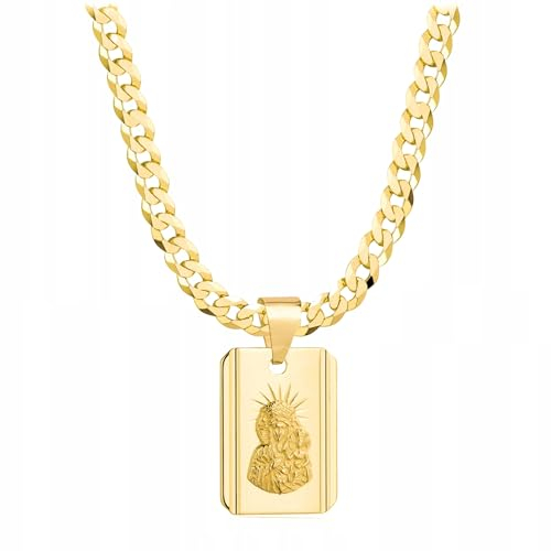 AMAR PRAGNA Goldkette Herren 585, Kette Herren Gold 50 cm, 925/585 - Königskette - Herren Schmuck, goldene Herrenkette mit wundertätige medaille maria kette - Geschenk Herren - Halskette Herren