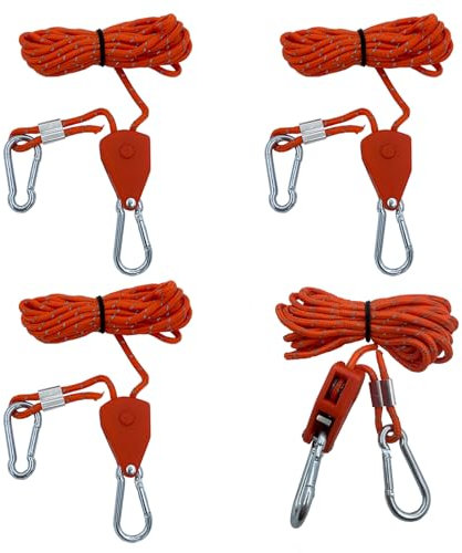 ZLLZPZD 4 Stück Seilratsche 52ft/16M Abspannseil Verstellbarer Flaschenzug Seil für Sonnensegel Winddichtes Outdoor Vorzelt Sturmband Camping Befestigung Spannseile mit Haken Nylonschnur Zeltschnur