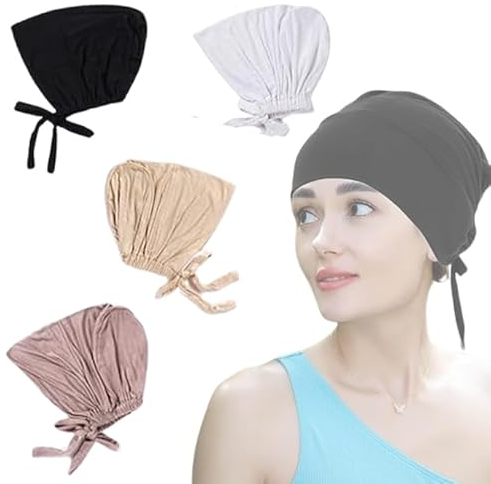 Homefantasy 4 Stück Frauen Undercap Hijab,Hijab Kopftuch Damen,Hijab Untertuch,Muslim Hijab Turban Damen,Elastische Atmungsaktive Kopftücher Chemo,Hijab Cap mit Tie-Back-Verschluss für Frauen