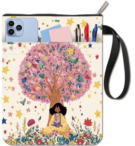 CRASPIRE Custodia per Libro per Ragazza Albero Stelle Fiore Protettore Copertine per Libri in Brossura Copertina per Libri in Tessuto Lavabile con Cerniera e Tasca Extra sulla Manica per Gli Amanti