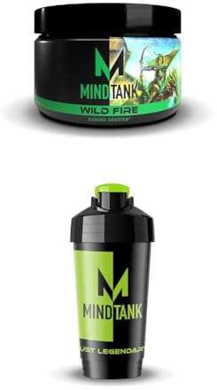 MINDTANK Gaming Booster Wild Fire - mit Koffein - kalorien- und zuckerarm, für 15 Liter (1x 300 g) mit Shaker - Waldmeister