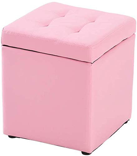 Repose-Pieds Cube en Faux Cuir Ottoman Pouf de Rangement Banquette, Coffre à Jouets avec Charnière Boîte de Rangement Supérieure pour Repose-Pieds de Rangement de Bureau/Rose/30 * 30 * 35Cm