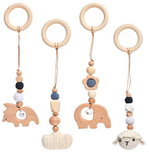 4 Stück Spielbogen Baby Spielzeug ab 0 Monate,Kinderwagen Autositz Spielzeug,Anhänger Spielbogen Baby Gym,Spielebogen Babies Toys,Spielbogen Anhänger für Babyschale und Kinderwagen