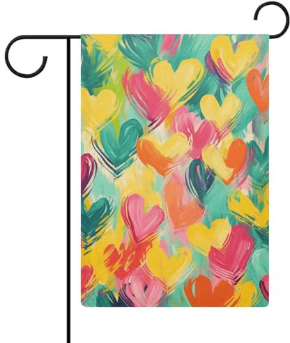 Bandiera da giardino 32,6 x 47,5 cm, doppia faccia verticale bandiera da cortile cuore giallo e verde bandiera di benvenuto piccole bandiere decorative per esterni per tutte le stagioni striscioni per