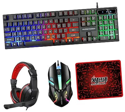 jojofuny All-in-one 4-in-1 Gaming Keyboard and Mouse Kit Headset Mouse Pad Easy to Use